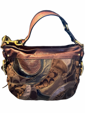 Coach Zoe Patchwork Shoulder Bag Brown Signature Leather Canvas Hobo